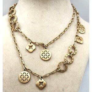 Gold Tone Matte Floating Charm, Hoops Chain Necklace -32"